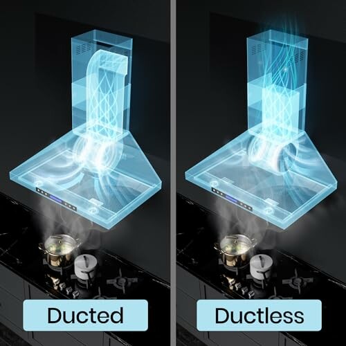 Comparison of ducted and ductless range hoods over a stove